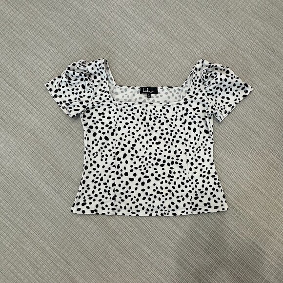 Lulu's Oh Darling Black & White Dot Print Puff Sleeve Top, size Large - Picture 4 of 9